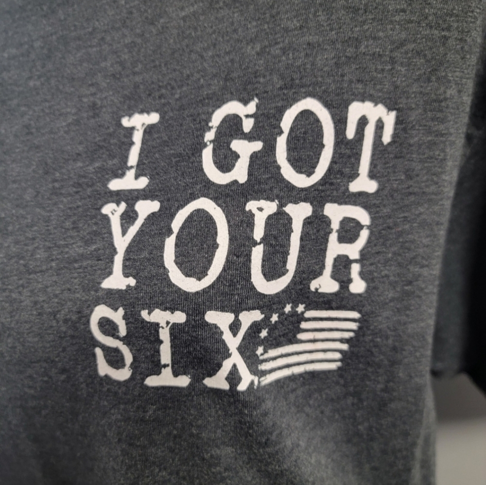 I GOT YOUR SIX Short Sleeve T-Shirt Gray Unisex Size Large Blue Line Flag Police - Picture 3 of 10